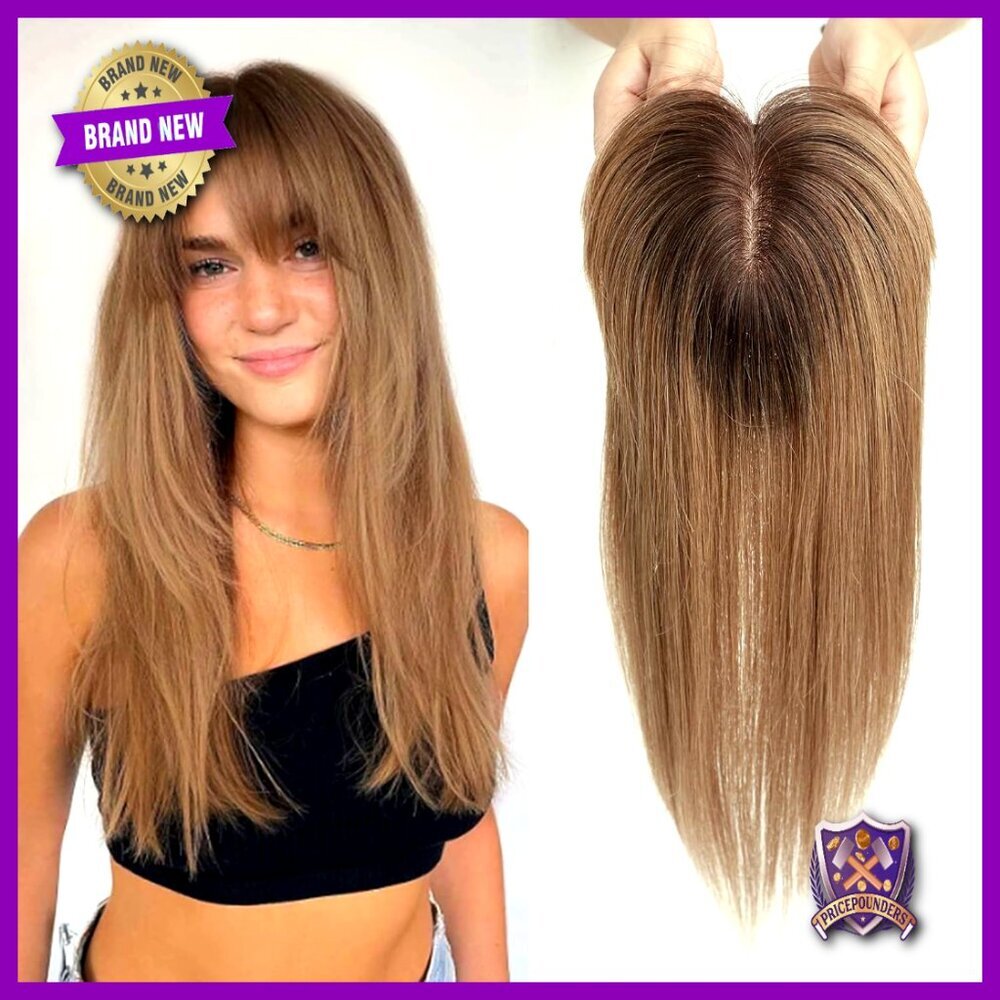 Human Hair Topper With Bangs Silk Base Clip In For Thinning Hair 150% Density